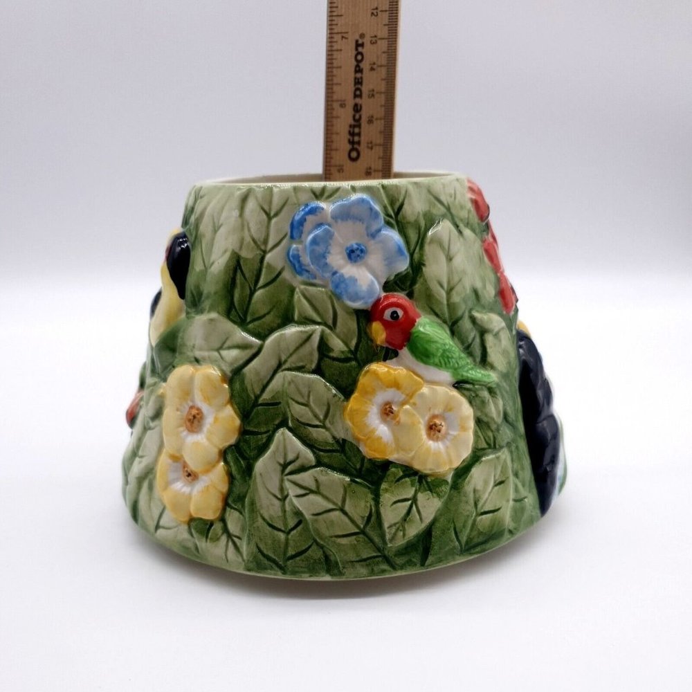 Yankee Candle Tropical Ceremic Candle Shade Lg Clean Hand Painted Parrot Tucan - Picture 13 of 13